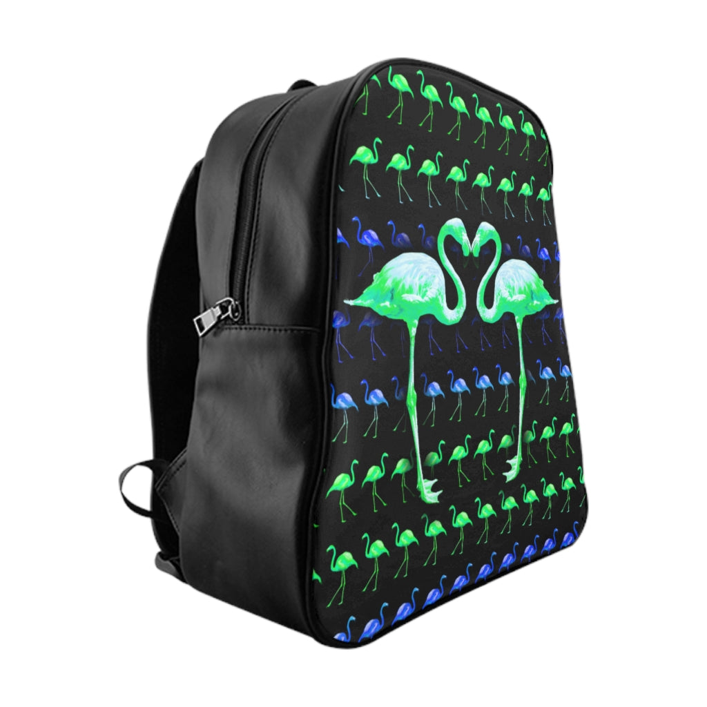 Getrott Green Flamingo Padded Black School Backpack Carry-On Travel Check Luggage 4-Wheel Spinner Suitcase Bag Multiple Colors and Sizes