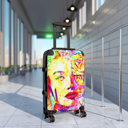Getrott Luna Face Graffiti Art Cabin Suitcase Inner Pockets Extended Storage Adjustable Telescopic Handle Inner Pockets Double wheeled Polycarbonate Hard-shell Built-in Lock