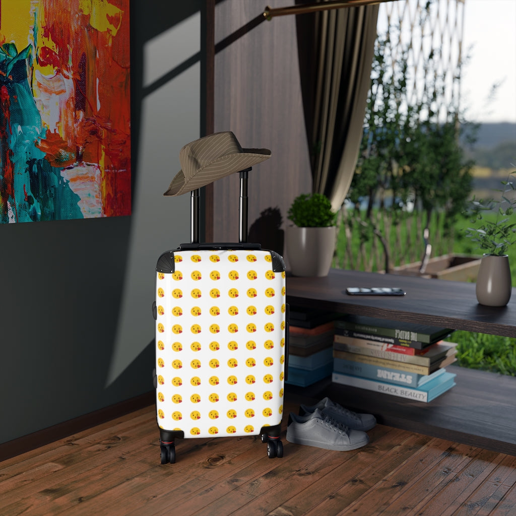 Getrott Emojis Face Blowing a Kiss Cabin Suitcase Inner Pockets Extended Storage Adjustable Telescopic Handle Inner Pockets Double wheeled Polycarbonate Hard-shell Built-in Lock