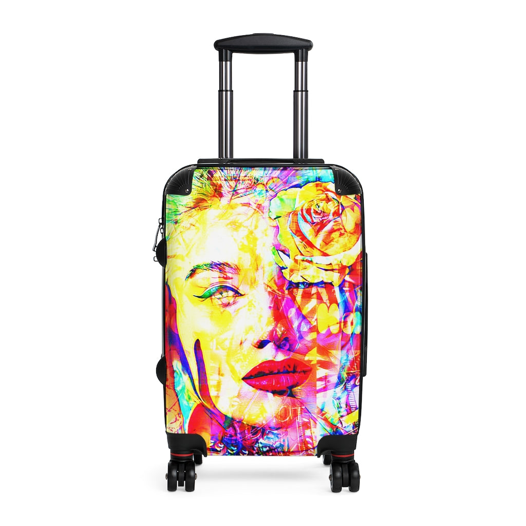 Getrott Luna Face Graffiti Art Cabin Suitcase Inner Pockets Extended Storage Adjustable Telescopic Handle Inner Pockets Double wheeled Polycarbonate Hard-shell Built-in Lock