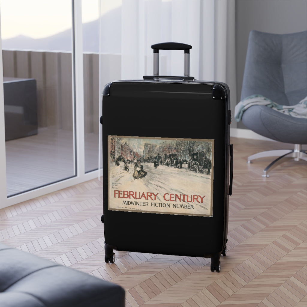 Getrott February Century Midcentury Fiction Number World Classic Poster Black Cabin Suitcase Inner Pockets Extended Storage Adjustable Telescopic Handle Inner Pockets Double wheeled Polycarbonate Hard-shell Built-in Lock