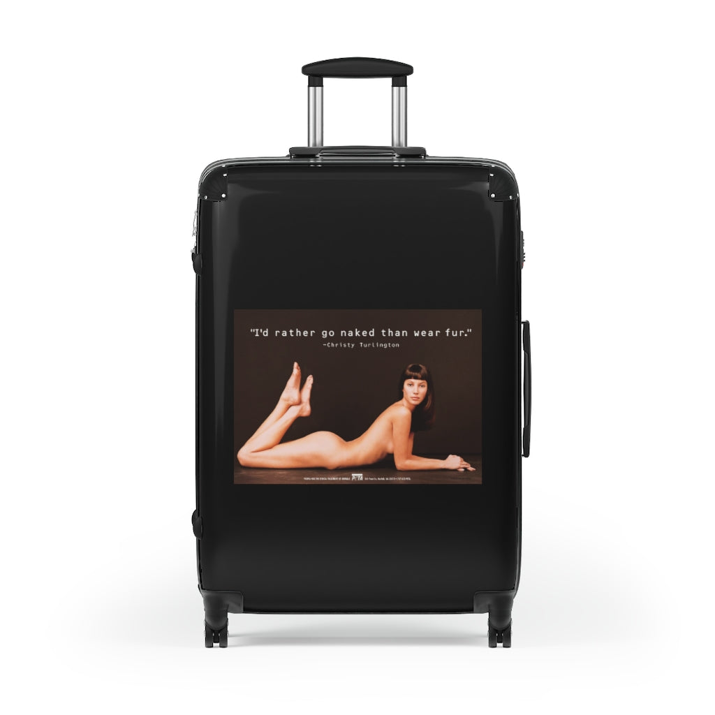Getrott I'd rather go naked than wear fur Christy Turlington Peta World Classic Poster Black Cabin Suitcase Inner Pockets Extended Storage Adjustable Telescopic Handle Inner Pockets Double wheeled Polycarbonate Hard-shell Built-in Lock
