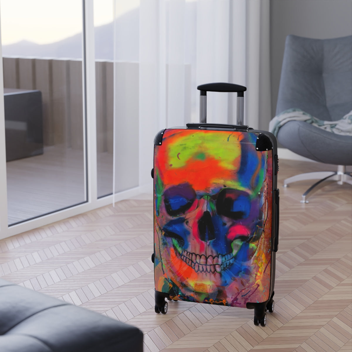 Getrott Eddy Bogaert Halloween Skull Graffiti Art Collection Poster 2 Black Cabin Suitcase Extended Storage Adjustable Telescopic Handle Double wheeled Polycarbonate Hard-shell Built-in Lock-Bags-Geotrott