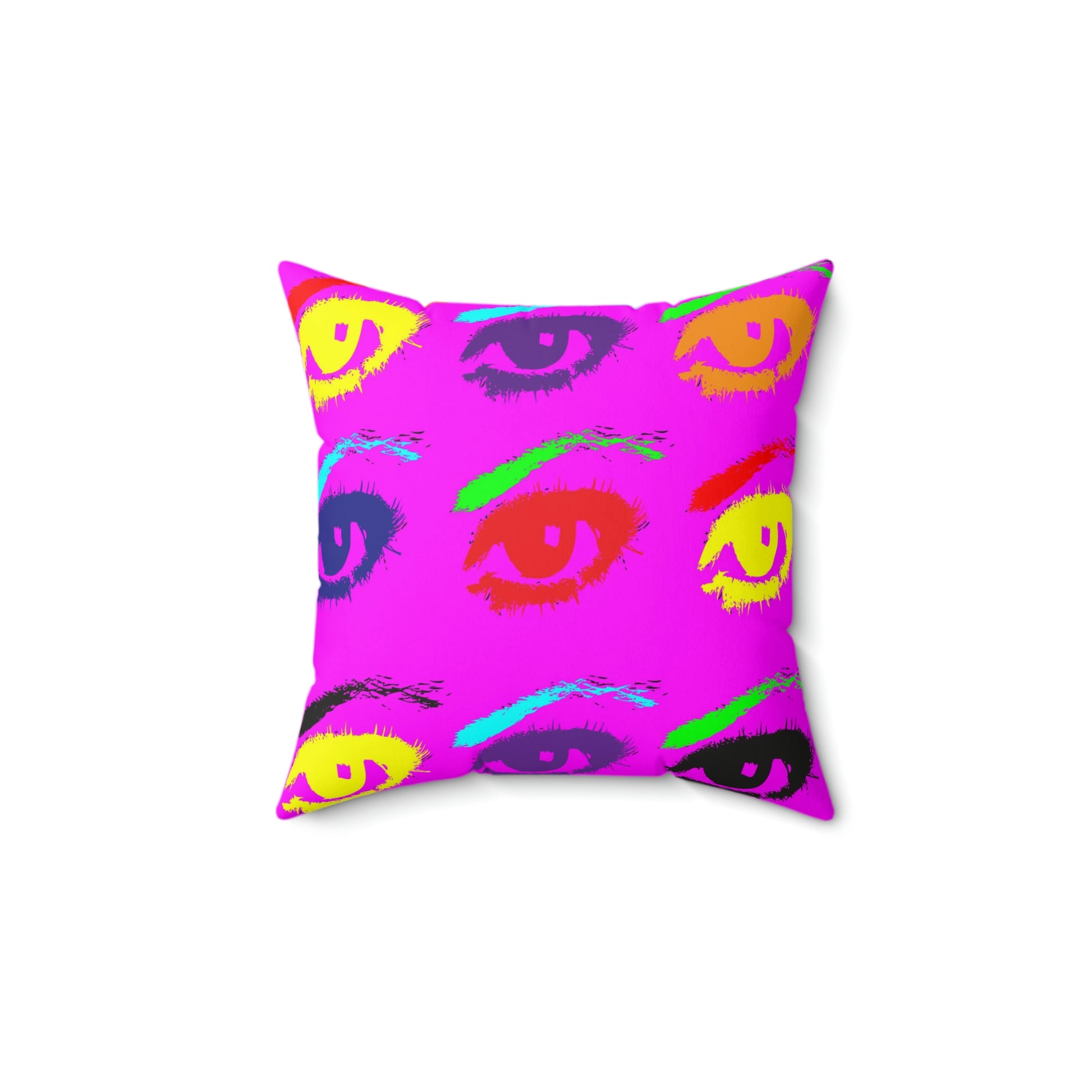 Geotrott Pink Warhol Style Eyes Art Multy Colored Eyes Grid Spun Polyester Square Pillow-Home Decor-Geotrott