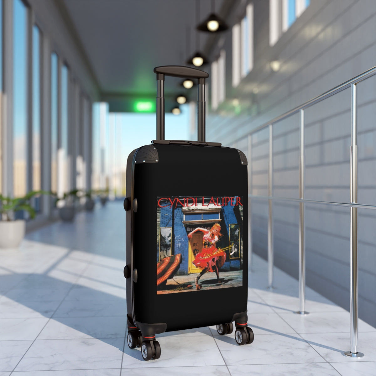 Getrott Cyndi Lauper Shes So Unusual 1983 Black Cabin Suitcase Extended Storage Adjustable Telescopic Handle Double wheeled Polycarbonate Hard-shell Built-in Lock-Bags-Geotrott