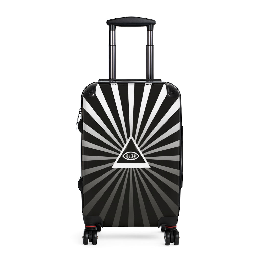 Getrott Triangle Eye Illuminati Black and White Esoteric Cabin Suitcase Inner Pockets Extended Storage Adjustable Telescopic Handle Inner Pockets Double wheeled Polycarbonate Hard-shell Built-in Lock
