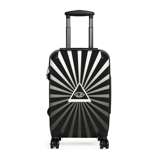 Getrott Triangle Eye Illuminati Black and White Esoteric Cabin Suitcase Extended Storage Adjustable Telescopic Handle Double wheeled Polycarbonate Hard-shell Built-in Lock-Bags-Geotrott