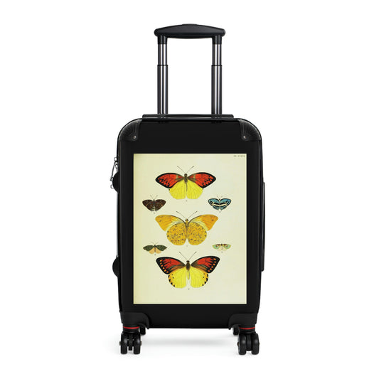 Getrott Butterflies Black Red Yellow Cabin Suitcase Rolling Luggage Inner Pockets Extended Storage Adjustable Telescopic Handle Inner Pockets Double wheeled Polycarbonate Hard-shell Built-in Lock