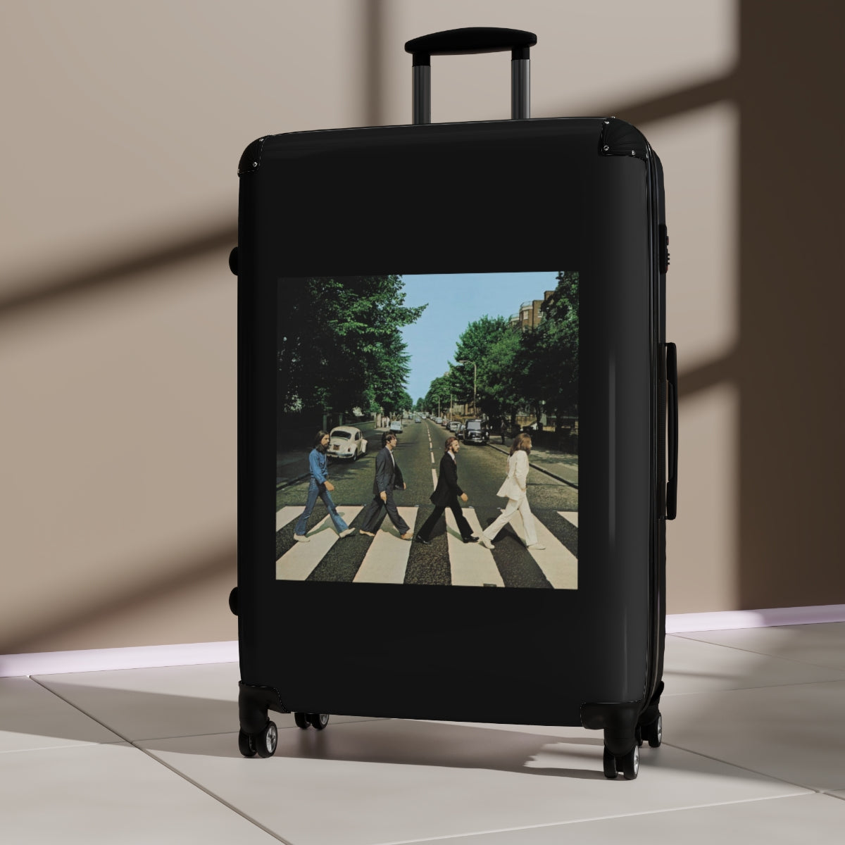 Getrott The Beatles Abbey Road 1969 Black Cabin Suitcase Inner Pockets Extended Storage Adjustable Telescopic Handle Inner Pockets Double wheeled Polycarbonate Hard-shell Built-in Lock