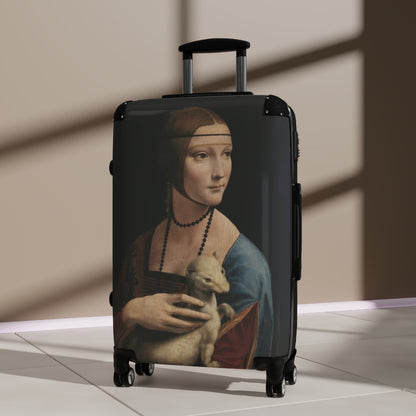 Getrott The Lady with an Ermine by Leonardo Da Vinci Black Cabin Suitcase Extended Storage Adjustable Telescopic Handle Double wheeled Polycarbonate Hard-shell Built-in Lock-Bags-Geotrott