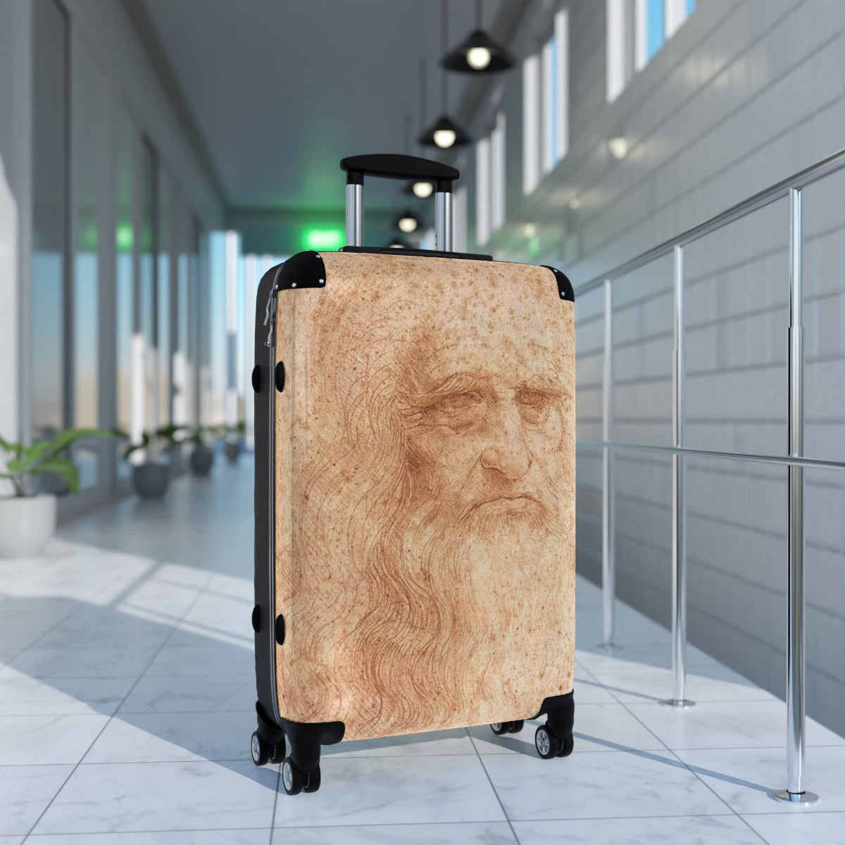 Getrott Portrait of a Man in Red Chalk by Leonardo Da Vinci Black Cabin Suitcase Extended Storage Adjustable Telescopic Handle Double wheeled Polycarbonate Hard-shell Built-in Lock-Bags-Geotrott