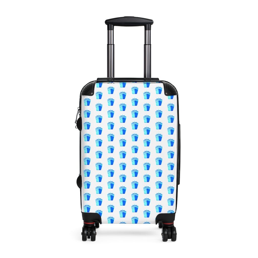 Getrott Cruise Ship Turquoise Pattern White Cabin Luggage Inner Pockets Extended Storage Adjustable Telescopic Handle Inner Pockets Double wheeled Polycarbonate Hard-shell Built-in Lock