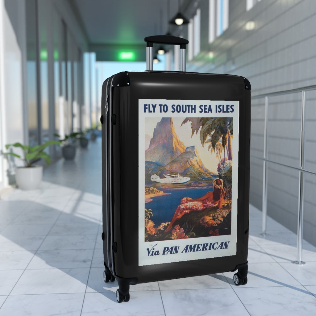 Getrott Fly South Sea Isles via PanAmerican Airlines World Classic Poster Black Cabin Suitcase Inner Pockets Extended Storage Adjustable Telescopic Handle Inner Pockets Double wheeled Polycarbonate Hard-shell Built-in Lock