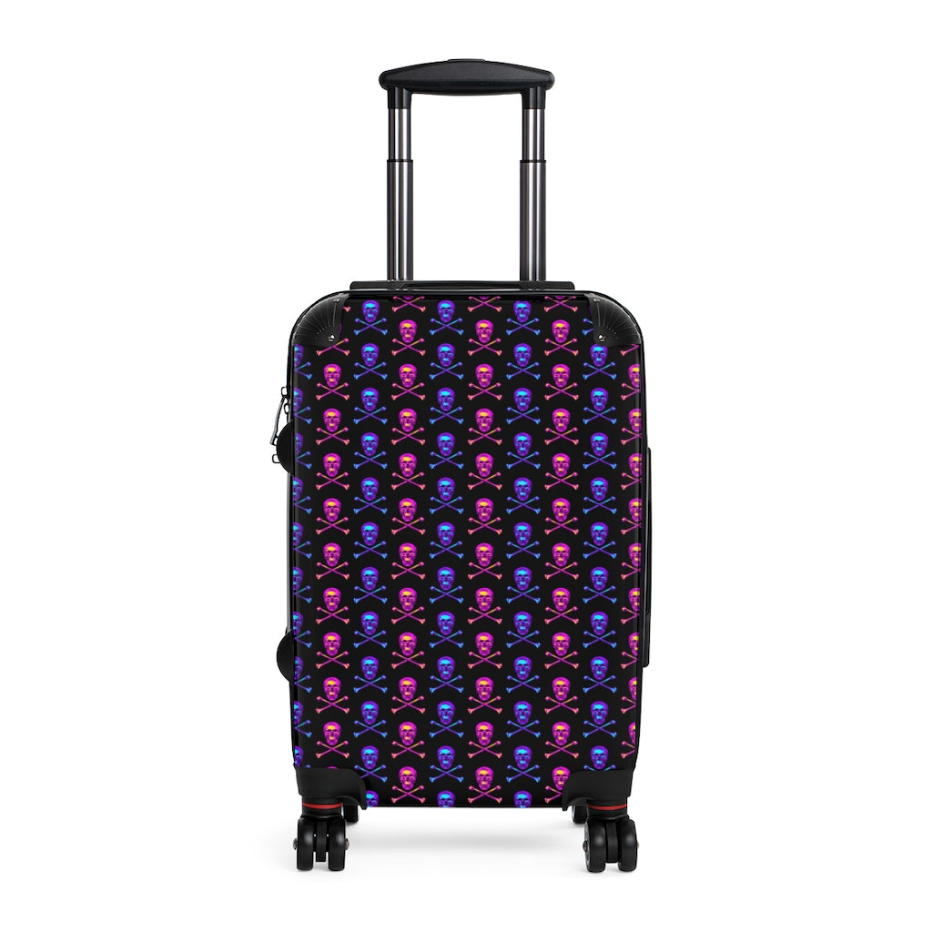 Getrott Pink Blue Skull & Bones Pattern Black Cabbin Luggage Carry-On Travel Check Luggage 4-Wheel Spinner Suitcase Bag Multiple Colors and Sizes