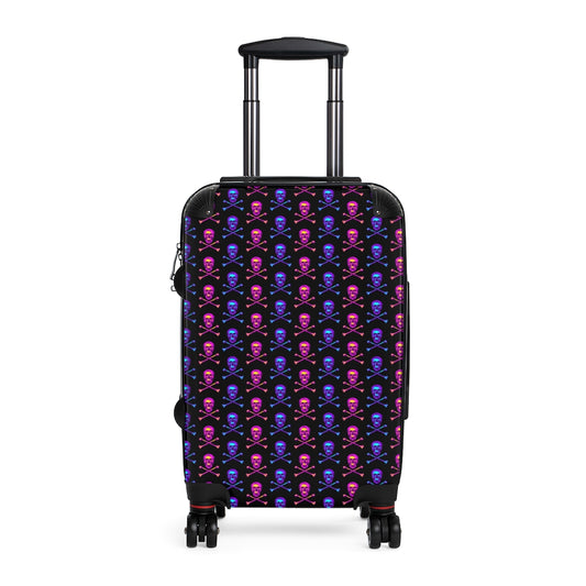 Getrott Pink Blue Skull & Bones Pattern Black Cabbin Luggage Carry-On Travel Check Luggage 4-Wheel Spinner Suitcase Bag Multiple Colors and Sizes-Bags-Geotrott