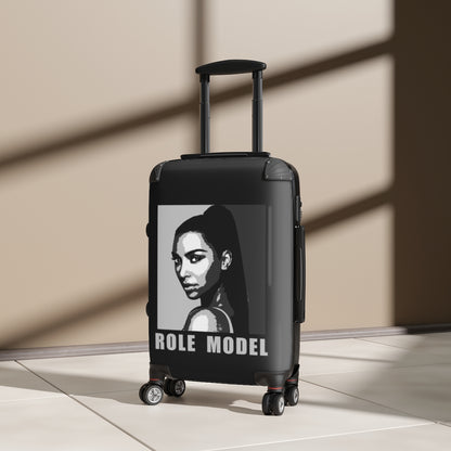 Getrott Kim Kardashian Illustration “Role Model” Black & White Cabin Suitcase Extended Storage Adjustable Telescopic Handle Double wheeled Polycarbonate Hard-shell Built-in Lock-Bags-Geotrott