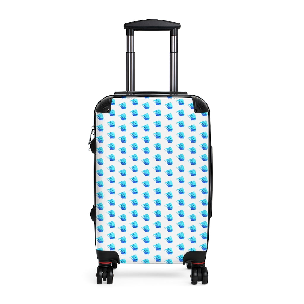 Getrott Old Sail Ships Blue Pattern White Cabin Luggage Inner Pockets Extended Storage Adjustable Telescopic Handle Inner Pockets Double wheeled Polycarbonate Hard-shell Built-in Lock
