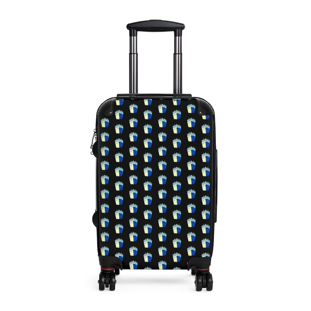 Getrott Cruise Ship Blue Green Pattern Black Cabin Suitcase Inner Pockets Extended Storage Adjustable Telescopic Handle Inner Pockets Double wheeled Polycarbonate Hard-shell Built-in Lock