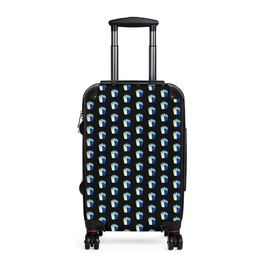 Getrott Cruise Ship Blue Green Pattern Black Cabin Suitcase Extended Storage Adjustable Telescopic Handle Double wheeled Polycarbonate Hard-shell Built-in Lock-Bags-Geotrott