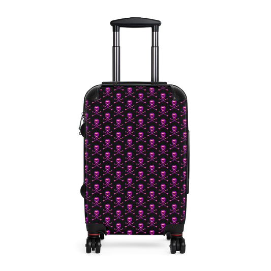 Getrott Pink Skull & Bones Pattern Black Cabin Luggage Extended Storage Adjustable Telescopic Handle Double wheeled Polycarbonate Hard-shell Built-in Lock-Bags-Geotrott