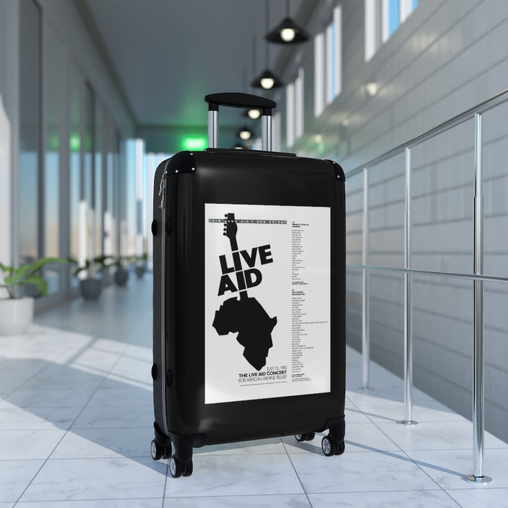 Getrott The Live Aid Concert July 13th 1985 For African Famine Relief World Classic Poster Black Cabin Suitcase Inner Pockets Extended Storage Adjustable Telescopic Handle Inner Pockets Double wheeled Polycarbonate Hard-shell Built-in Lock