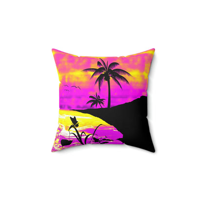 Sunset Beach on San Juan El Morro Palms Pink Purple White Spun Polyester Square Pillow-Home Decor-Geotrott