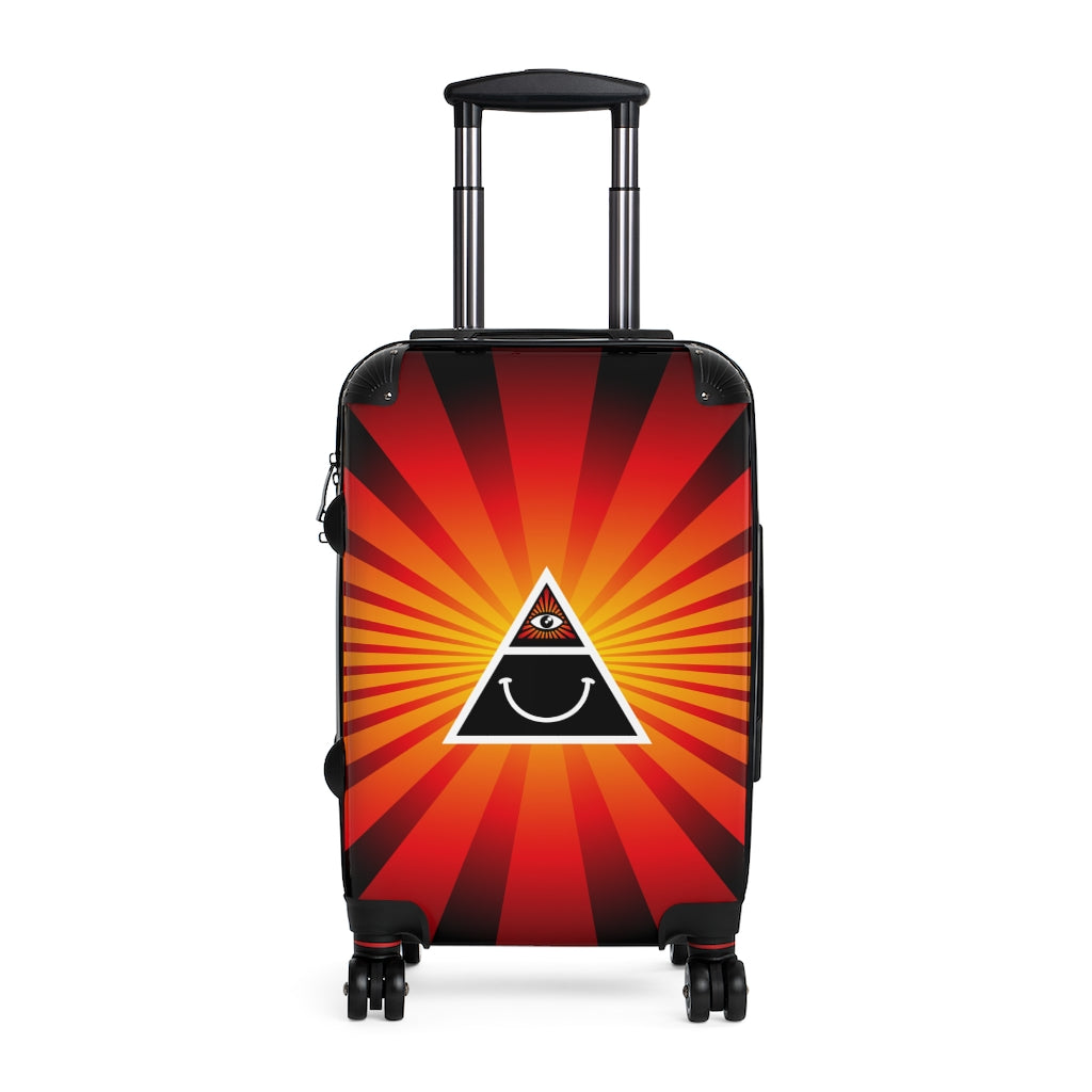 Getrott Illuminati Triangle Happy Face Red Cabin Suitcase Inner Pockets Extended Storage Adjustable Telescopic Handle Inner Pockets Double wheeled Polycarbonate Hard-shell Built-in Lock