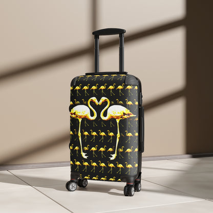 Getrott Yellow Flamingos Kissing Black Cabin Luggage Extended Storage Adjustable Telescopic Handle Double wheeled Polycarbonate Hard-shell Built-in Lock-Bags-Geotrott