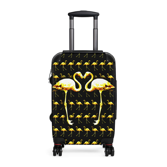 Getrott Yellow Flamingos Kissing Black Cabin Luggage Extended Storage Adjustable Telescopic Handle Double wheeled Polycarbonate Hard-shell Built-in Lock-Bags-Geotrott