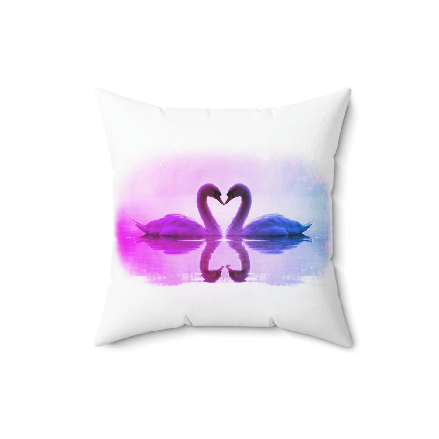 Swan from the Highlands Kissing Pink Purple White Spun Polyester Square Pillow-Home Decor-Geotrott