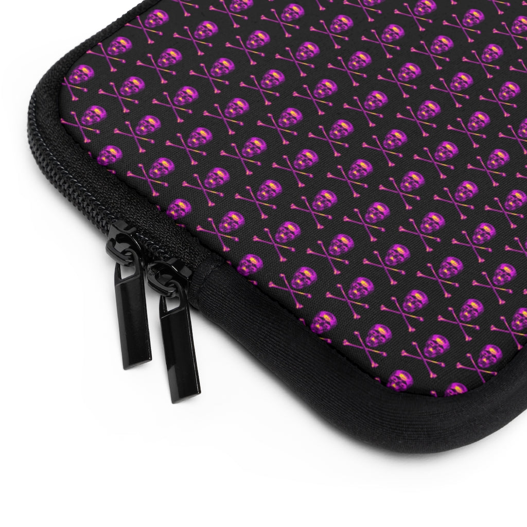 Getrott Pink Skull and Bones Pattern Black Laptop Sleeve-Laptop Sleeve-Geotrott