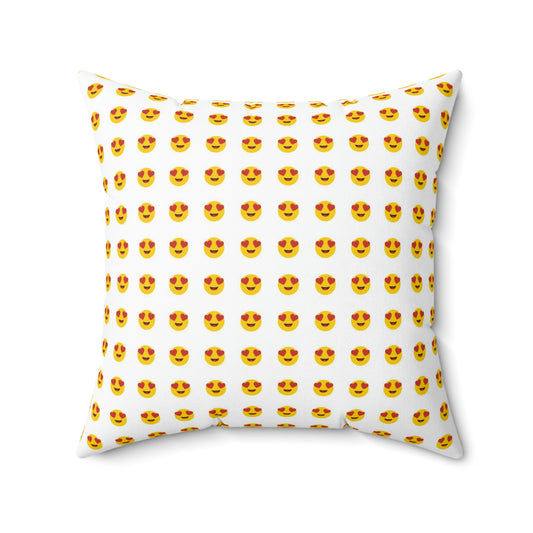 Geotrott Emojis Smiling Face with Heart-Eyes White Spun Polyester Square Pillow