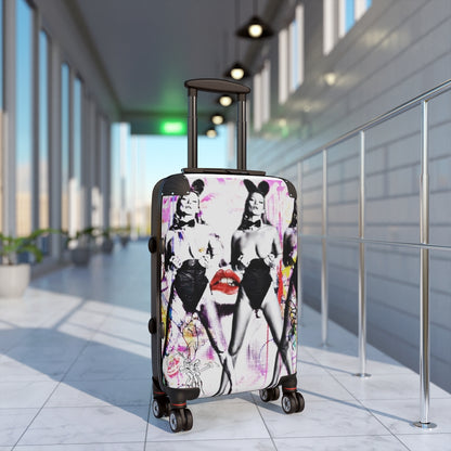Getrott Eddy Bogaert Graffiti Art Girl Face Kate Moss Bunny Cabaret Cabin Suitcase Extended Storage Adjustable Telescopic Handle Double wheeled Polycarbonate Hard-shell Built-in Lock-Bags-Geotrott
