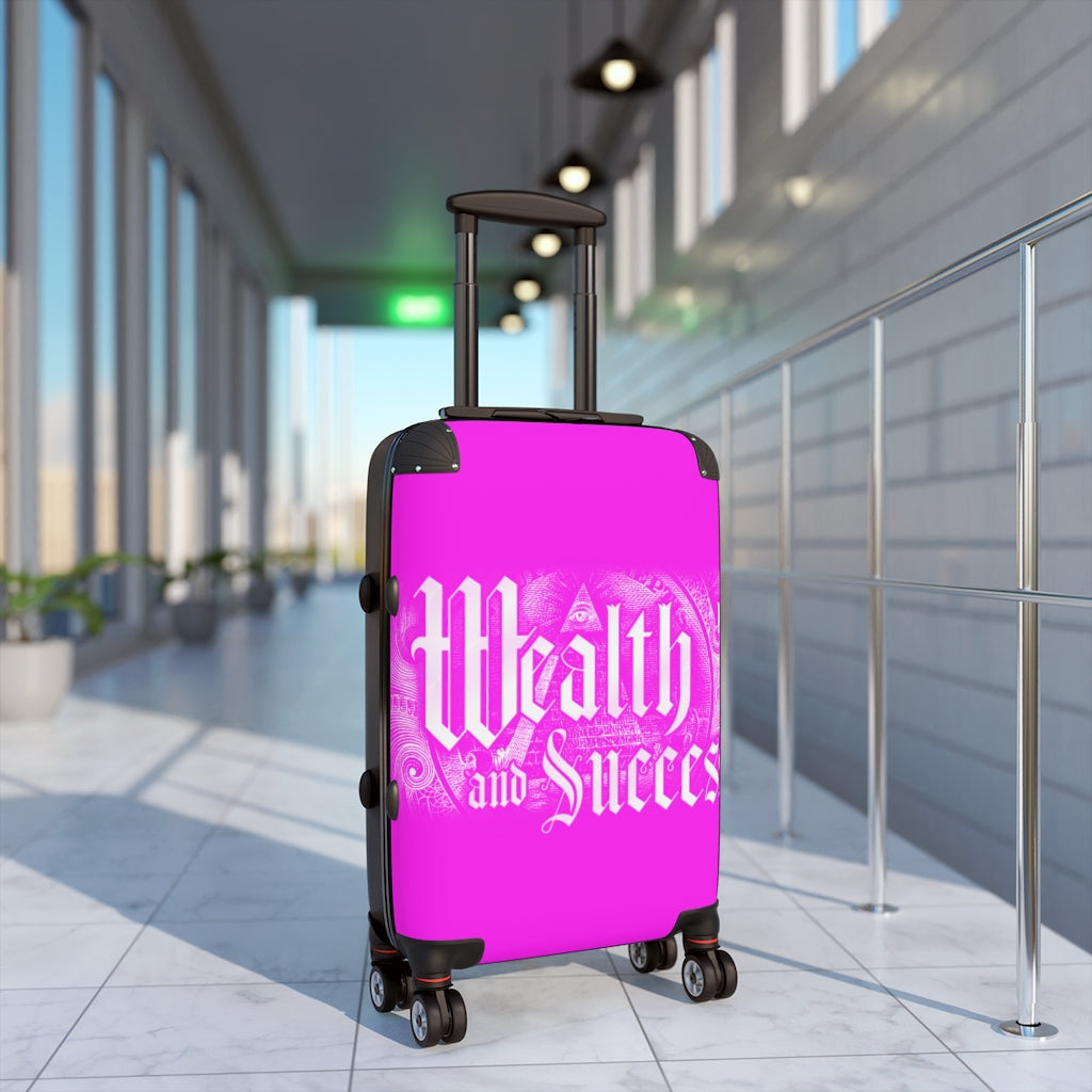 Getrott Pink Wealth And Success Mesage Pink Cabin Suitcase Inner Pockets Extended Storage Adjustable Telescopic Handle Inner Pockets Double wheeled Polycarbonate Hard-shell Built-in Lock