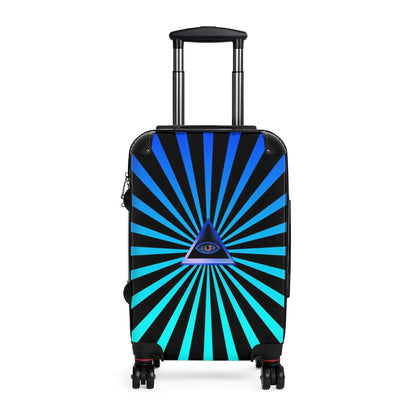Getrott Blue Illuminati Eye with Rays Art Cabin Luggage Inner Pockets Extended Storage Adjustable Telescopic Handle Inner Pockets Double wheeled Polycarbonate Hard-shell Built-in Lock