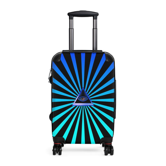 Getrott Blue Illuminati Eye with Rays Art Cabin Luggage Extended Storage Adjustable Telescopic Handle Double wheeled Polycarbonate Hard-shell Built-in Lock-Bags-Geotrott