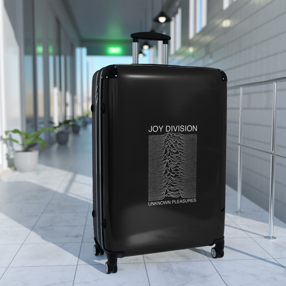 Getrott Joy Division Unknown Pleasures 1979 Black Cabin Suitcase Inner Pockets Extended Storage Adjustable Telescopic Handle Inner Pockets Double wheeled Polycarbonate Hard-shell Built-in Lock