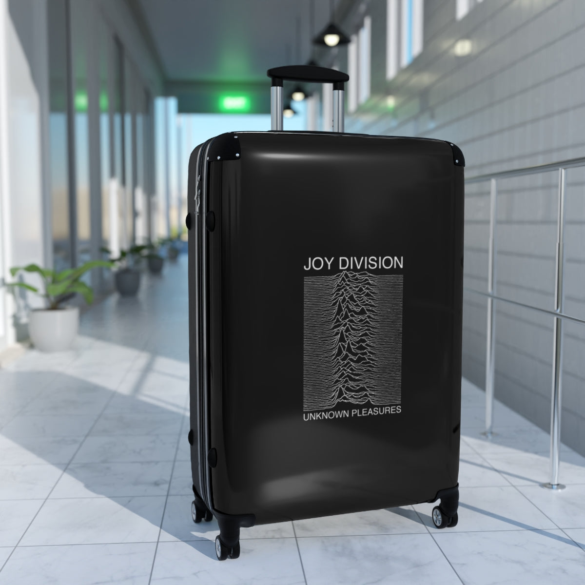 Getrott Joy Division Unknown Pleasures 1979 Black Cabin Suitcase Extended Storage Adjustable Telescopic Handle Double wheeled Polycarbonate Hard-shell Built-in Lock-Bags-Geotrott