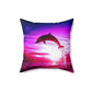 Dolphin Dream Flying Jumping Water Splater Pink Purple White Spun Polyester Square Pillow