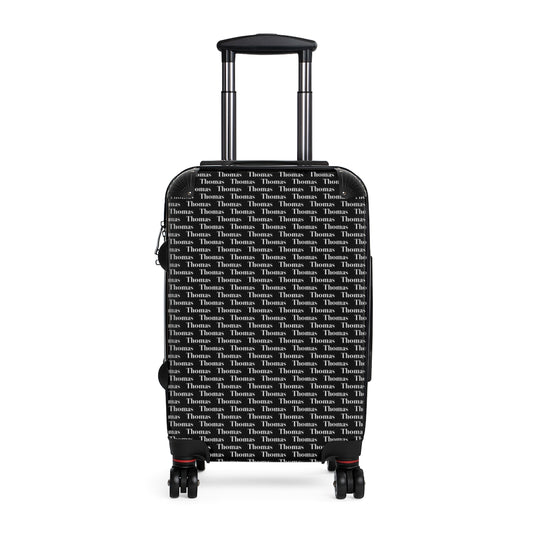 Getrott Personalized Thomas Name Pattern Black Cabin Suitcase Extended Storage Adjustable Telescopic Handle Double wheeled Polycarbonate Hard-shell Built-in Lock-Bags-Geotrott