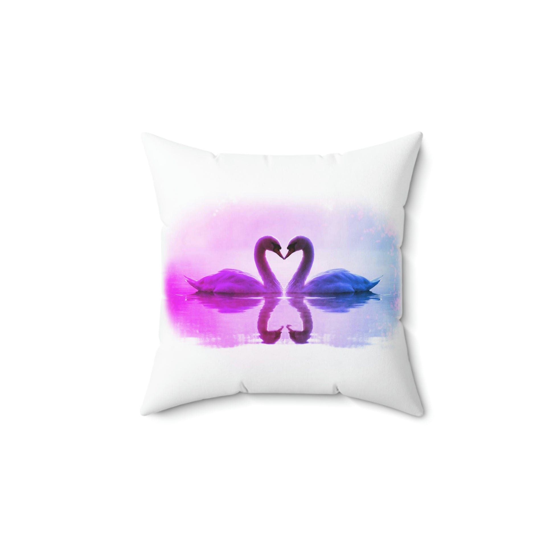 Swan from the Highlands Kissing Pink Purple White Spun Polyester Square Pillow-Home Decor-Geotrott