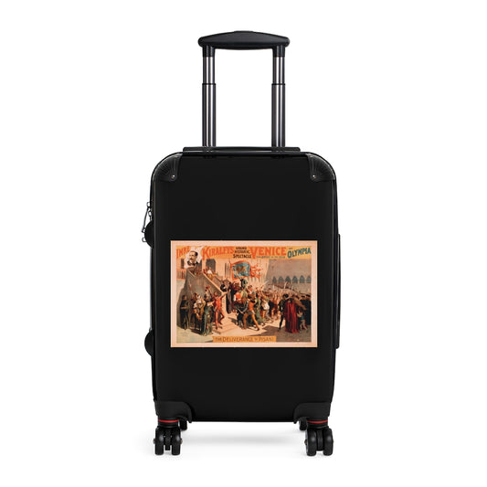 Getrott The Deliverance of Pisanl Imre Kiralfys Grand Historic Spectacle Venice The Bridge of the Sea at Olympia 1 World Classic Poster Black Cabin Suitcase Carry-On Travel Check Luggage 4-Wheel Spinner Suitcase Bag Multiple Colors and Sizes