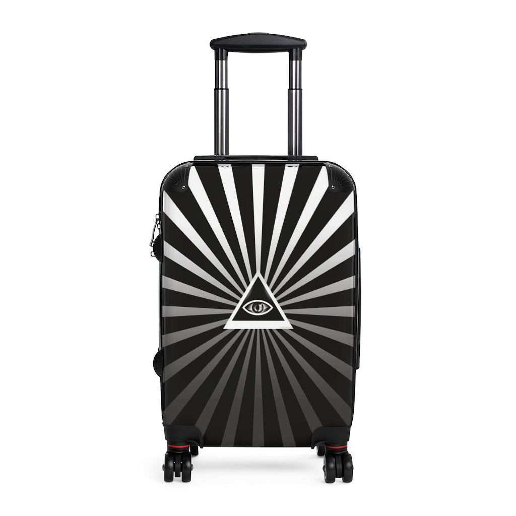 Getrott Black & White Illuminati Eye with Rays Art Cabin Luggage Inner Pockets Extended Storage Adjustable Telescopic Handle Inner Pockets Double wheeled Polycarbonate Hard-shell Built-in Lock