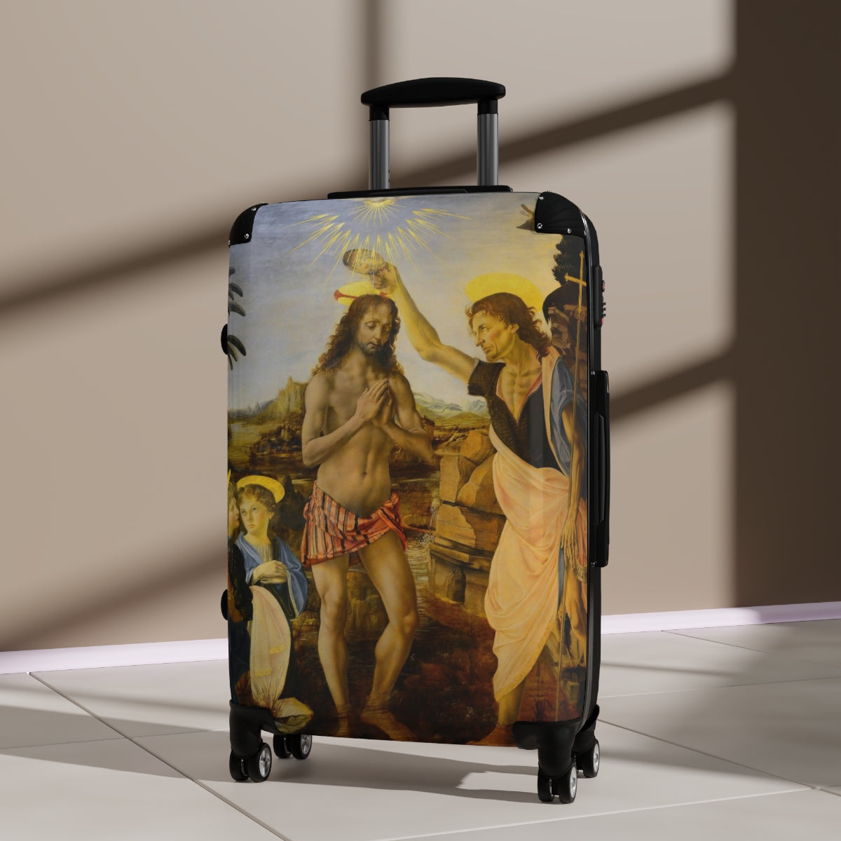 Getrott The Baptism of Christ (Verrocchio and Leonardo) Black Cabin Suitcase Extended Storage Adjustable Telescopic Handle Double wheeled Polycarbonate Hard-shell Built-in Lock-Bags-Geotrott