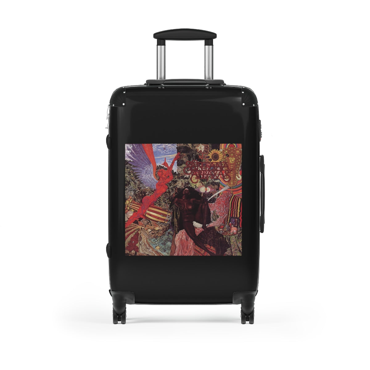 Getrott Carlos Santana Abraxas 1970 Black Cabin Suitcase Inner Pockets Extended Storage Adjustable Telescopic Handle Inner Pockets Double wheeled Polycarbonate Hard-shell Built-in Lock