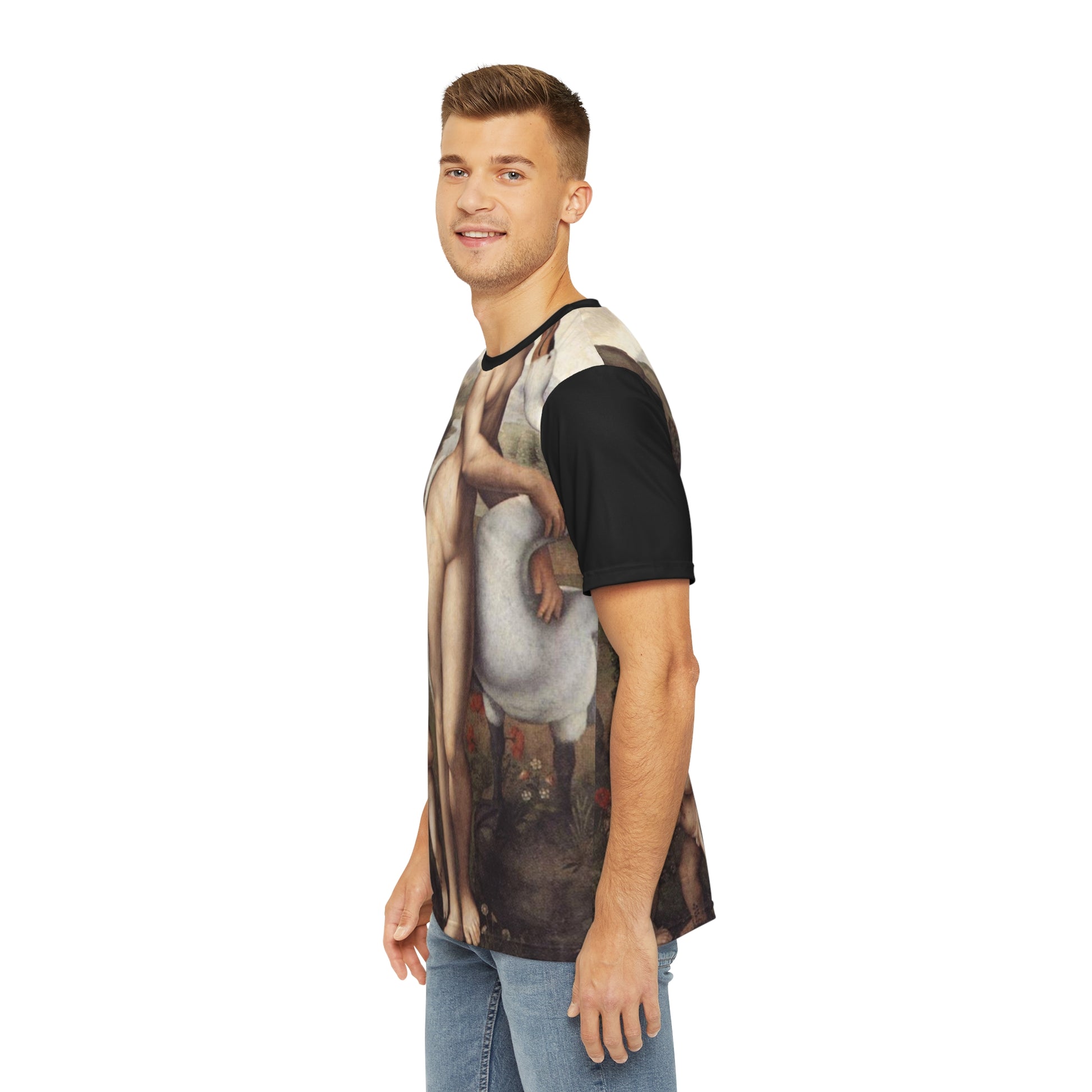 Leonardo da Vinci Painting Leda and the Swan 1510-1515 Classic Art Men's Polyester Tee (AOP)-All Over Prints-Geotrott