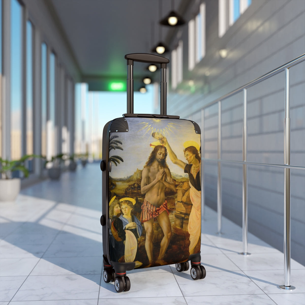 Getrott The Baptism of Christ (Verrocchio and Leonardo) Black Cabin Suitcase Extended Storage Adjustable Telescopic Handle Double wheeled Polycarbonate Hard-shell Built-in Lock-Bags-Geotrott