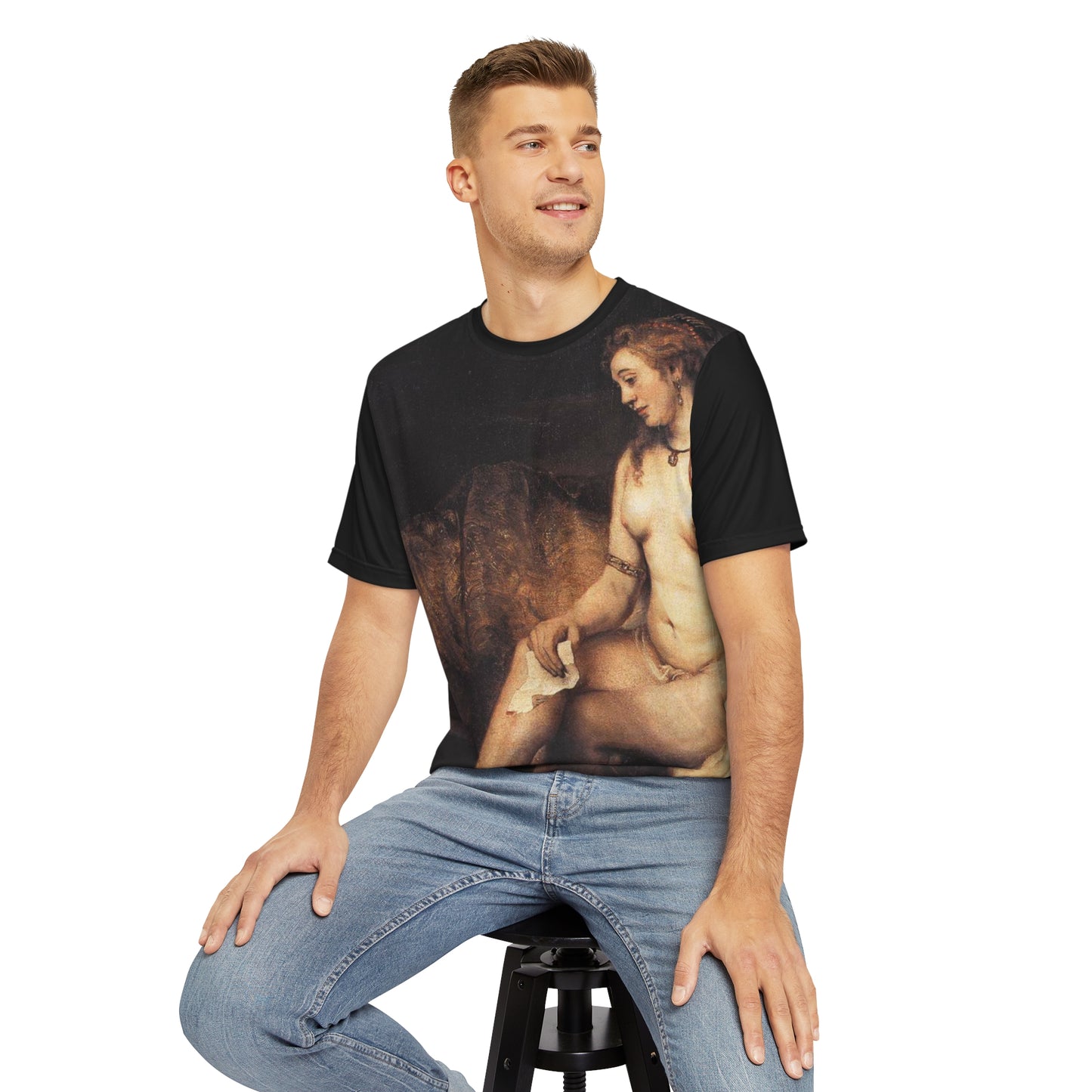 Bathsheba at Her Bath Painting by Rembrandt Classic Art Men's Polyester Tee (AOP)-All Over Prints-Geotrott