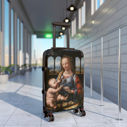 Getrott Madonna of the Carnation by Leonardo Da Vinci Black Cabin Suitcase Extended Storage Adjustable Telescopic Handle Double wheeled Polycarbonate Hard-shell Built-in Lock-Bags-Geotrott