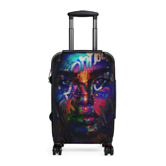 Getrott Super Model Face Graffiti Cabin Suitcase by Eddy Bogaert Extended Storage Adjustable Telescopic Handle Double wheeled Polycarbonate Hard-shell Built-in Lock-Bags-Geotrott